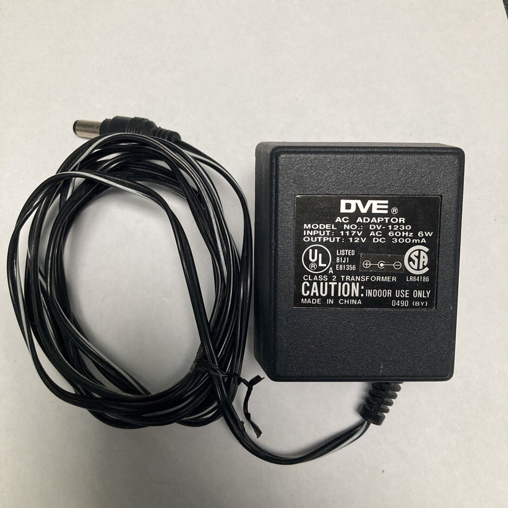 DVE AC/DC Adapter Charger DV-1230 Input 117v Charger Power 12v Output 300ma 6w